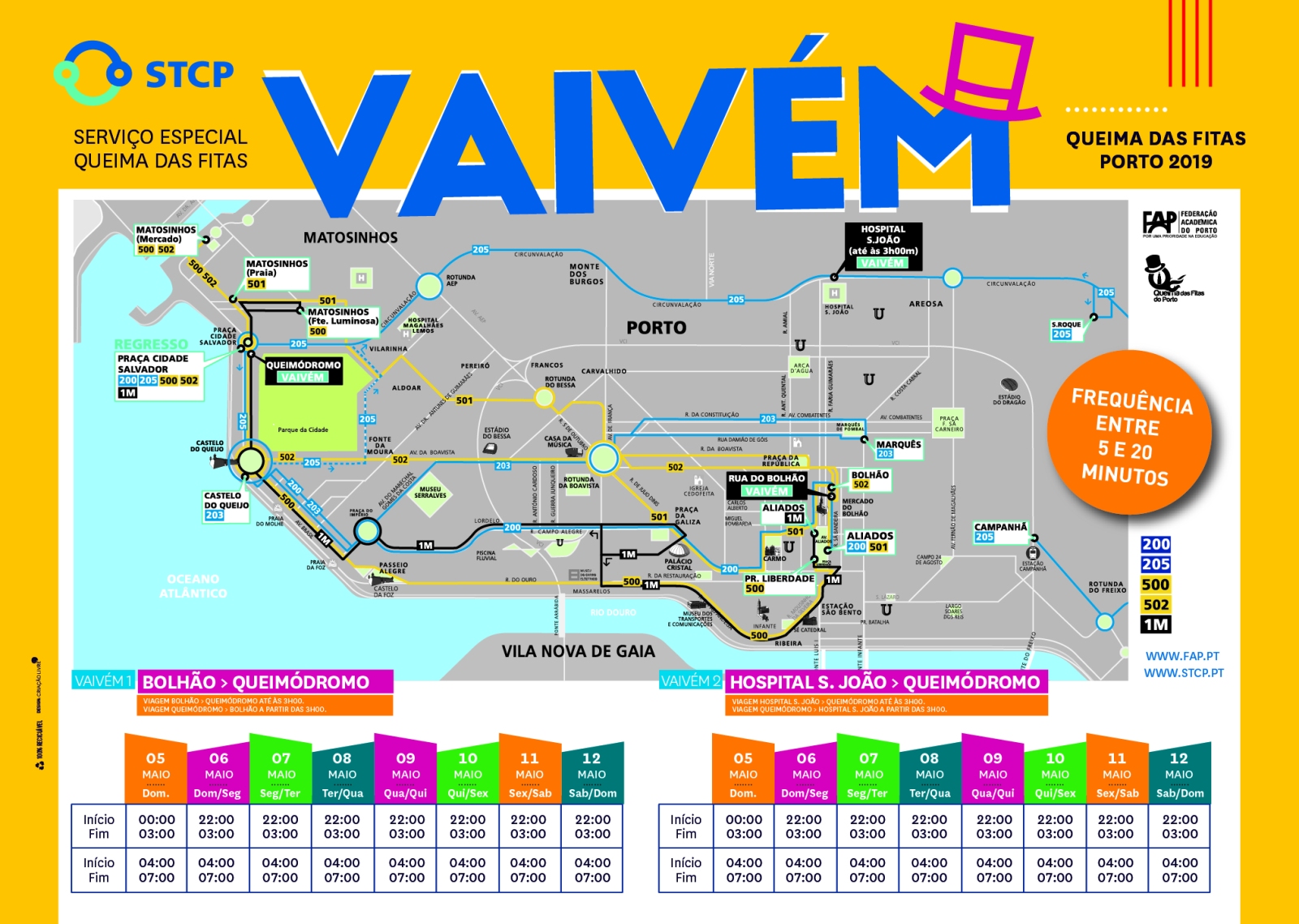 Autocarros-vaivém gratuitos: Queima das Fitas do Porto 2019